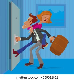 angry man leaves his wife, vector cartoon