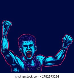 Angry man line pop art potrait logo colorful design with dark background. Abstract vector illustration. Isolated black background for t-shirt, poster, clothing, merch, apparel, badge design