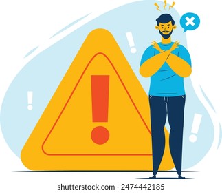 A angry man making x shape stop sign with hands to give a warning status