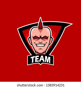 Angry man mascot for ESports or gaming logo. Mohawk hair man