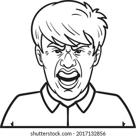angry man. monochrome comic outline drawing.
