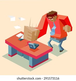 angry man at office. vector illustration