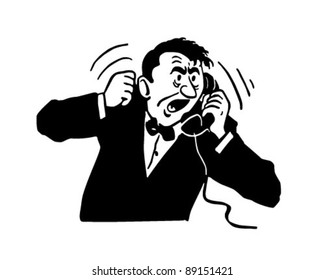 Angry Man On Phone - Retro Clipart Illustration