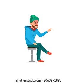 Angry Man Pointing At Broken Furniture Cartoon Vector. Angry Man Pointing At Broken Furniture Character. Isolated Flat Cartoon Illustration