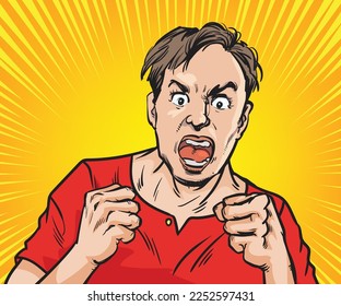 Angry man. pop art retro hand drawn style vector design.