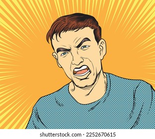 Angry man. pop art retro hand drawn style vector design.