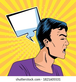 angry man profile with speech bubble pop art style character vector illustration design