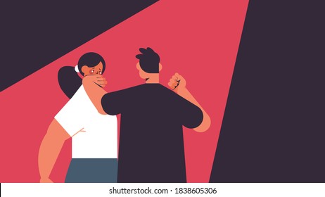 angry man punching and hitting woman stop domestic violence and aggression against women portrait horizontal vector illustration