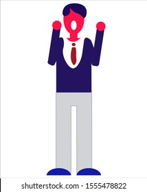 Angry man raised fist and shout or screaming expression. Man expresses negative emotions and feelings, shouts loudly and desperately. Human emotion and body language concept illustration in cartoon.