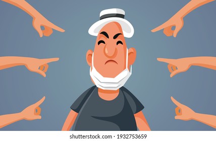 Angry Man Refusing To Wear Medical Mask Properly. Adult Breaking The Rules Facing Public Shaming
