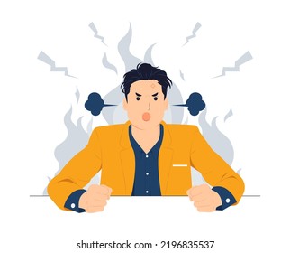 Angry man screaming and brain explosion stressed work mad upset frustrated concept illustration