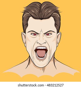 Angry Man Screaming ,Hand Drawn Vector Illustration