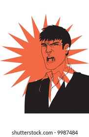 angry man screaming up loud, original illustration