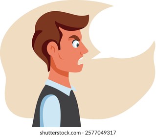 
Angry Man Screaming with Speech Bubble Vector Cartoon. Furious guy being in conflict talking loudly 
