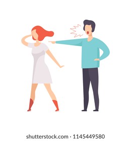 Angry man screaming at young woman, couple quarreling, family conflict, disagreement in relationship vector Illustration on a white background