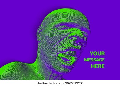 Angry man shouting. Creative design for avatar, communication and print. Voxel art. 3D vector illustration. 