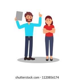 Angry man shouting at woman. Boss and employee. Negative emotions. Stress situation. Isolated flat vector design