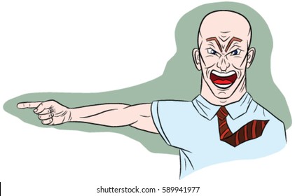 Angry man shows his index finger, illustration