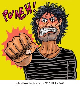 Angry man shows his punch