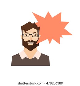 Angry Man Skream with Speech Bubble. Vector illustration