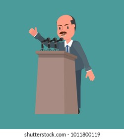 An angry man speaks from the rostrum. Vector illustration, a flat style design. Suitable for animation (individual segments).