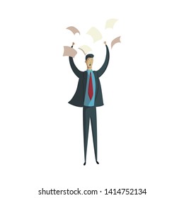 Angry man in a suit screams. Vector illustration on white background.