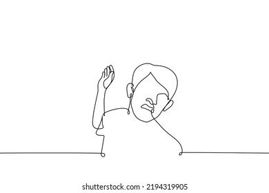 angry man swinging to strike - one line drawing vector. concept anger, aggressive man attacks viewer