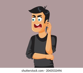 Angry Man Talking on the Phone Vector Illustration. Unhappy customer calling and complaining about problems and dissatisfaction with the service
