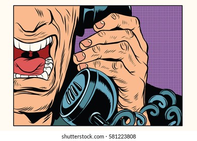 Angry man talking on the phone. Vintage pop art retro comic book vector illustration