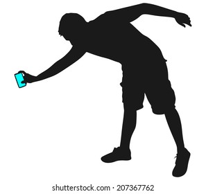 Angry man throwing his mobile phone, vector