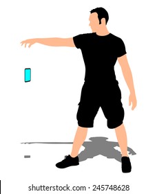 Angry Man Throwing His Mobile Phone, Vector 