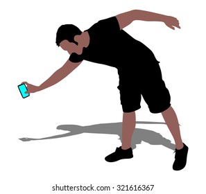 Angry man throwing his mobile phone, vector 