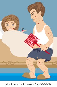 angry man trying to kill a mosquito 