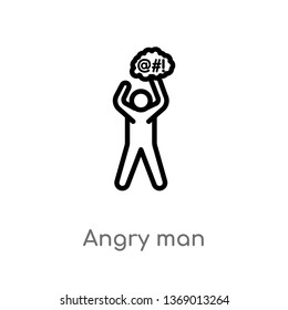 angry man vector line icon. Simple element illustration. angry man outline icon from humans concept. Can be used for web and mobile