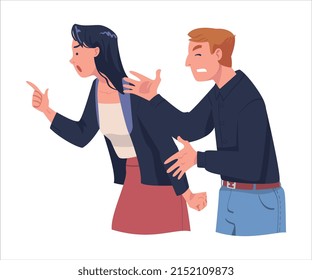 Angry Man and Woman Arguing Having Conflict with Somebody Vector Illustration