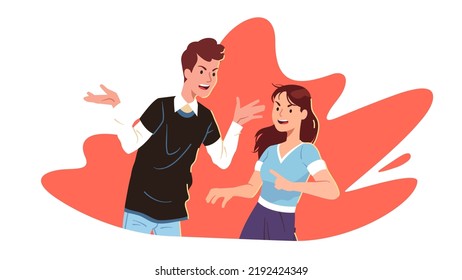 Angry man, woman couple persons arguing breaking up. Wife, husband family shouting quarrelling having fight, conflict. Relationships difficulties problem, divorce crisis flat vector illustration