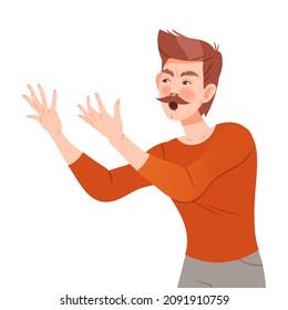 Angry man yelling and gesturing with his hands vector illustration