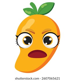 Angry mango character with bold eyes and open mouth, ideal for emotive fruit designs, educational content, food-related prints, and children’s illustrations