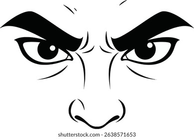 Angry Man's Eyes A Black and White Illustration of Intense Facial Expression