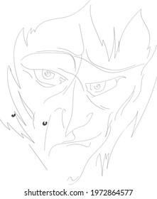Angry man's face, hand drawing vector illustration. portrait, line art.