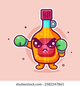 angry maple syrup bottle character mascot playing boxing sport isolated cartoon