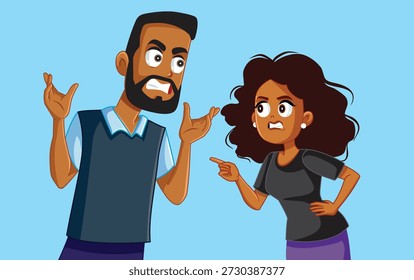 
Casal casado irritado em uma ilustração de vetor de argumentos. Marido e esposa gritando uns com os outros criando conflito e dor