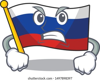 Angry mascot russian flag hoisted on pole