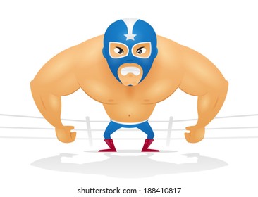 Angry masked wrestler vector cartoon illustration