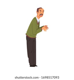 Angry Mature Man Character, Man Scolding and Yelling at Somebody Vector Illustration