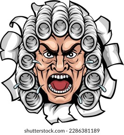 An angry or mean judge cartoon character breaking out of the background