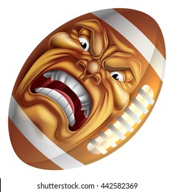 An angry mean looking American football ball sports cartoon mascot character