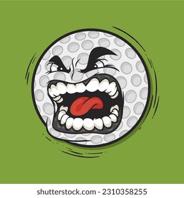 An angry mean looking golf ball sports cartoon mascot character