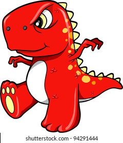 Angry Mean Red Dinosaur T-Rex Vector Illustration Art