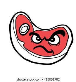 angry meat cartoon illustration isolated on white